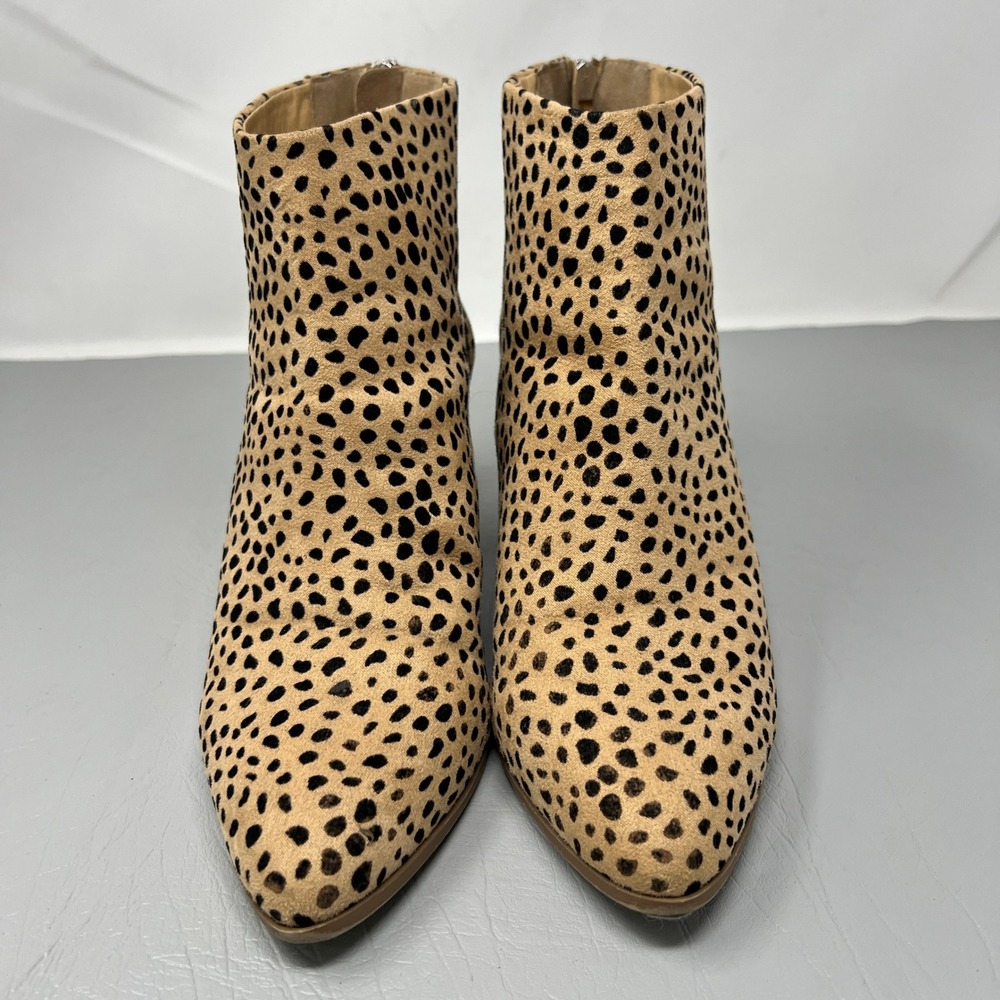 Womens Animal Leopard Print Ankle Boots Size 9 Block Heel Pointed Toe Statement